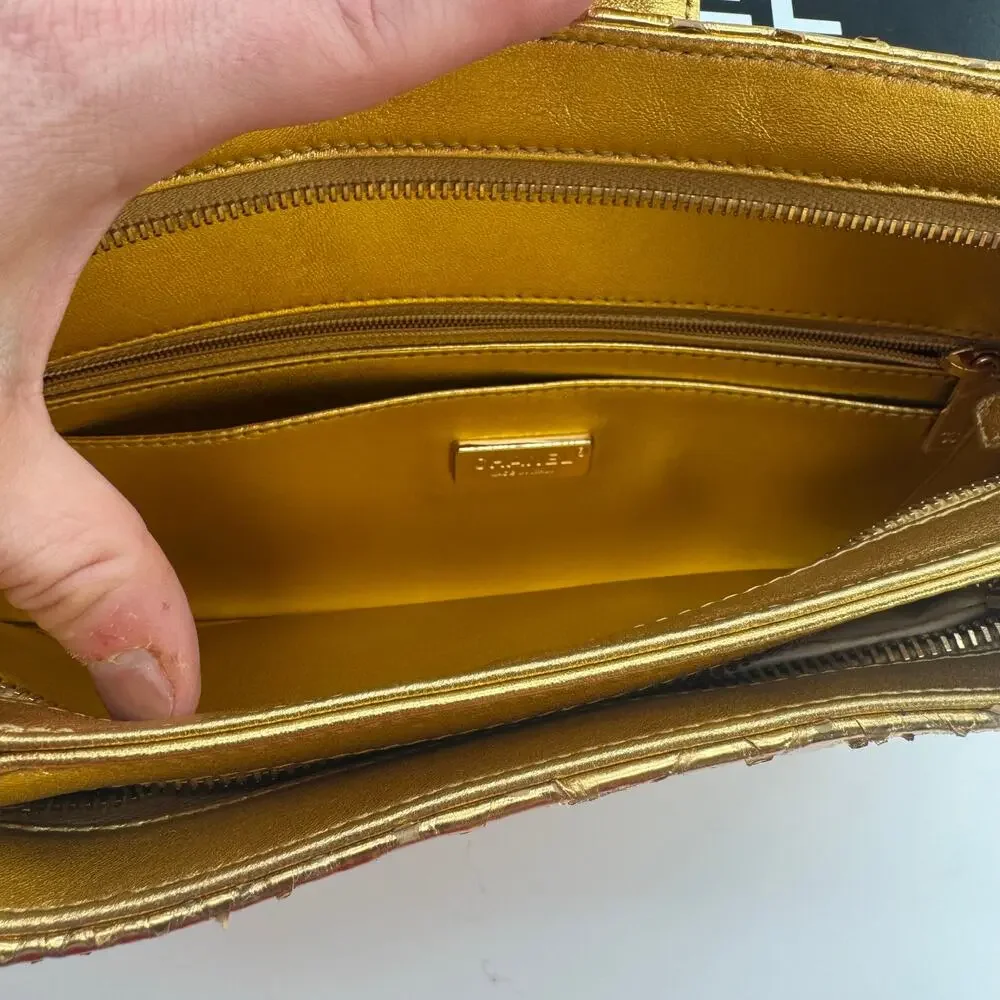 Chanel‎ Gold Metallic Python Clutch Series 19 2014 Full Set Glam